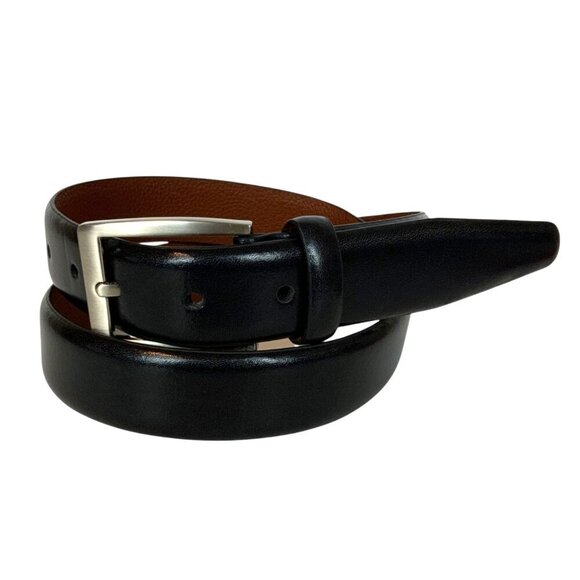 Joseph A Bank Mens Dress Belt Sz 32 Black Fine Italian Leather Silvertone Buckle - Picture 1 of 4